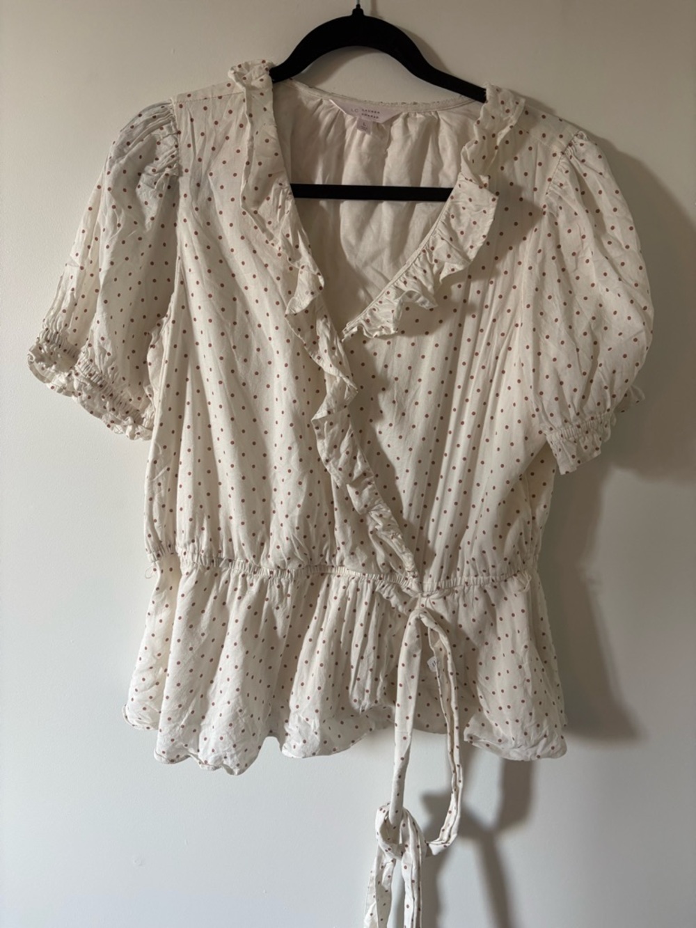 LC Lauren Conrad Cream Top with Rust Accent Dots